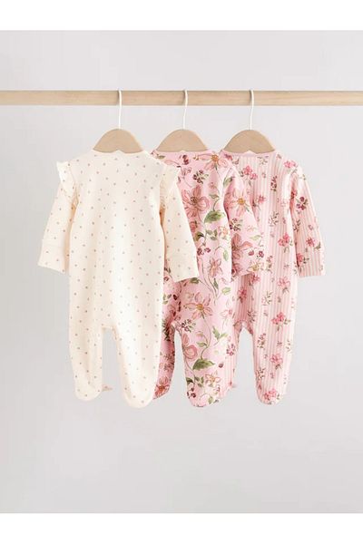 Next Baby 100% Organic Cotton Pink Colored Rabbit/Flower Patterned Double Zippered 3-Piece Sleeping Bag Set Alyaw2294