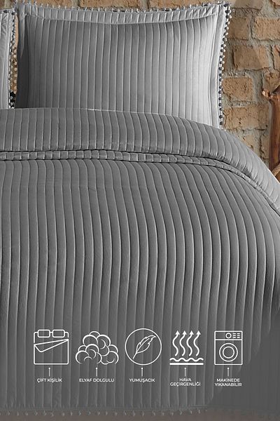 Elart Florita Bedspread Set Double (240X260 cm) Grey