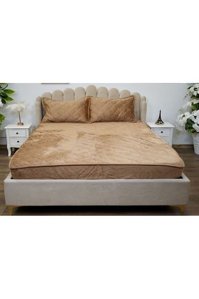 OEM Bed Sheet and 2 Pillowcases, Velvet, Quilted Topper 160x200 cm, Brown