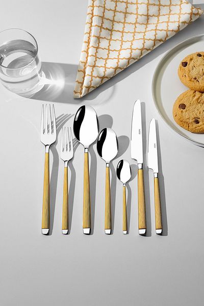 Nehir Maria Gold Satin 12 Person 84 Piece Cutlery Set