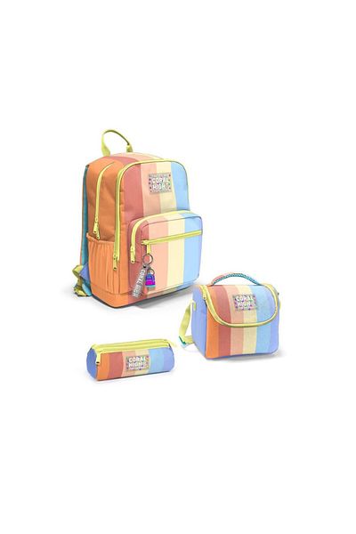 Coral High Colorful Striped 3-Piece School Bag Set Set23680