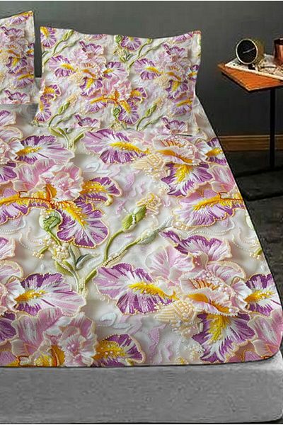 MonoHome 100% Cotton Fitted Sheet Special Design 5D Digital 60 Wire Embroidery Dreams