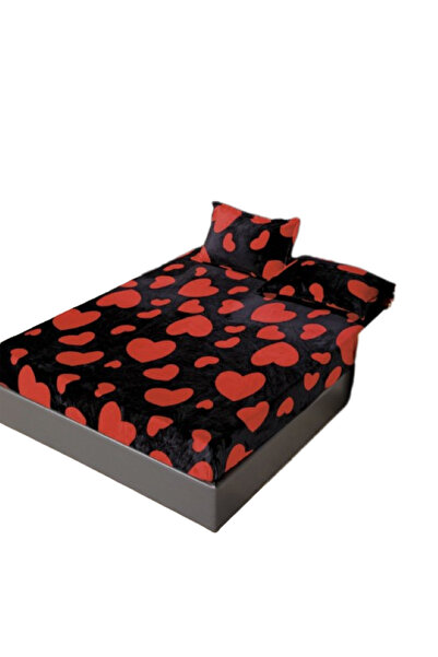 OEM Sheet set and 2 pillowcases, Cocolino, 2 people, 3 pieces, heart, 180x200cm, black-red