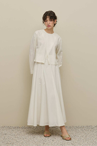 Fahhar Stripe Detailed Godeli Skirt Ecru