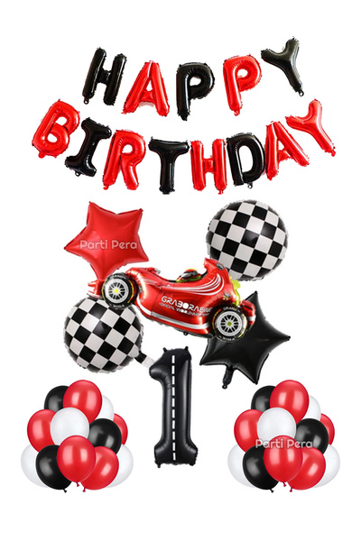 parti pera Formula Yarış Araba Tema Happy Birthday Folyo Balon Doğum Günü Par...