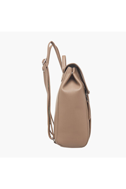 Flora Bella by Shoexpress Textured Backpack with Magnetic Closure and Adjustable Straps - W 13 x H 35 x D 27 cm