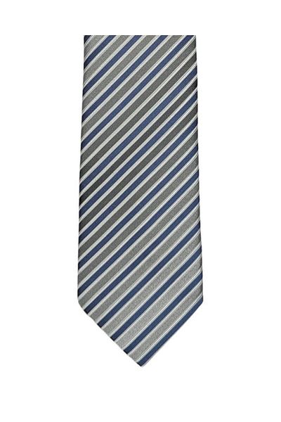 1001 Kravat Blue White Gray Striped 7.5 cm Wide Tie