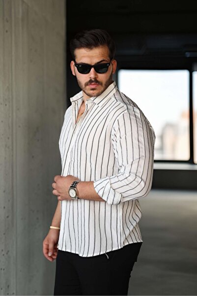 Valiberta Ανδρικό πουκάμισο Scorsese Striped Relaxed Fit - Λευκό