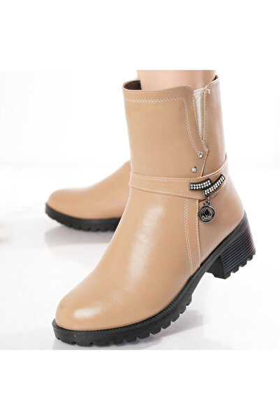 Botinelli Ghete damă bej cu blană, din piele Melinda, talie 36