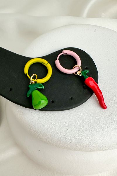Modex Red Pepper Pear Detail Fruity Hoop Earrings