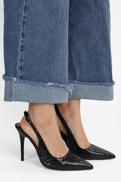 Shoeberry Women's Hazel Black Snake Patterned Stiletto