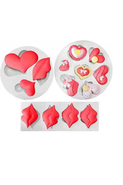 OEM Set of 3 heart-shaped cake molds, 1 x 12.8 x 4.8 cm, 1 x 10 cm, 1 x 8.5 cm, silicone