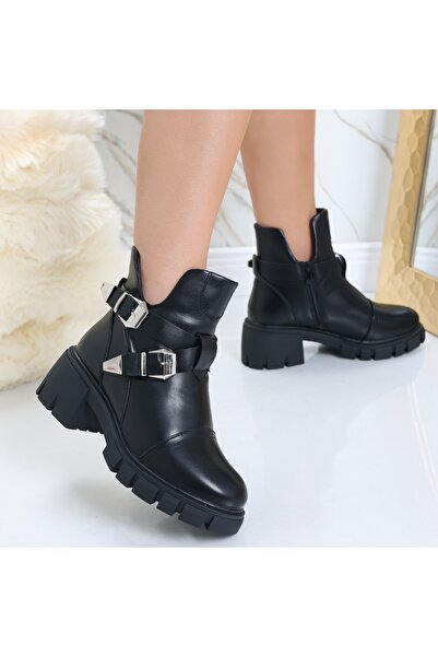 Oskon Women's Black Fur-lined Boots Made of Acuda -Leather, 38