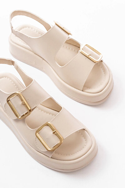 TB Terzi Bey 1187 Beige Wedge Heel Rubber Helmet Women's Sandals