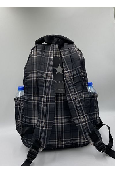 Harmela Water Resistant Fabric School Bag Unisex School Backpack 20257 Plaid-Black
