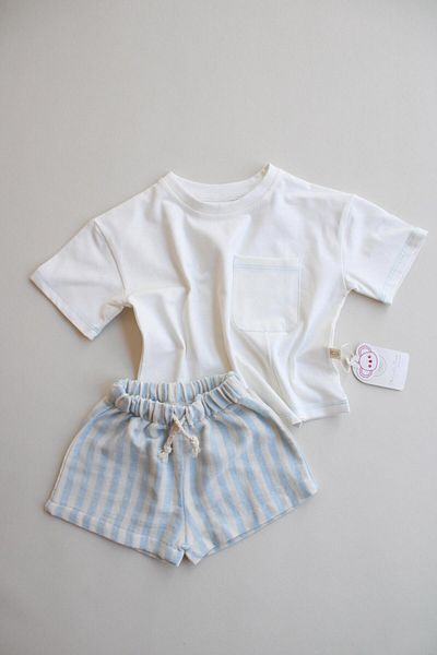 Oh La La Koala For Little Ones Blue Contrast Stitched Asymmetrical Shorts Suit