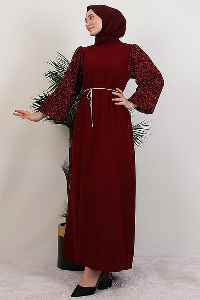 GİYZAMİLA Sole Hijab Dress Burgundy