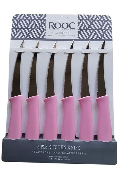 Rooc 6-Piece Laser Cut Kitchen Fruit and Vegetable Knife, Ultra Sharp Blade, Pink
