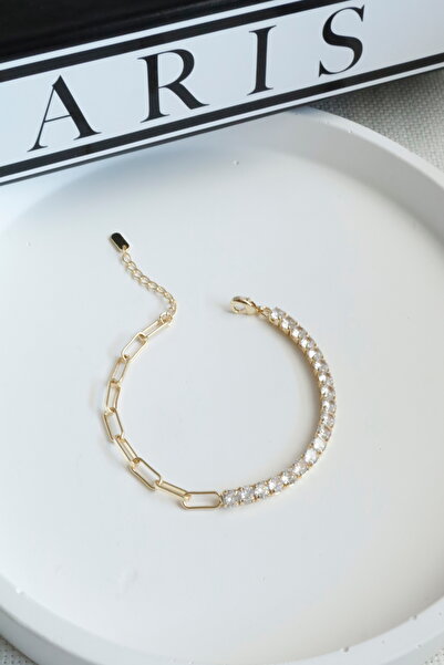 DEMOKAN Kadın Bileklik Kararmaz 14k Altın Renk Vip Seri İthal Suyolu Elips Zincir Bileklik