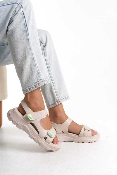 Weynes Women's Cream Velcro Daily Flat Sole Orthopedic Sandals Wsb3078