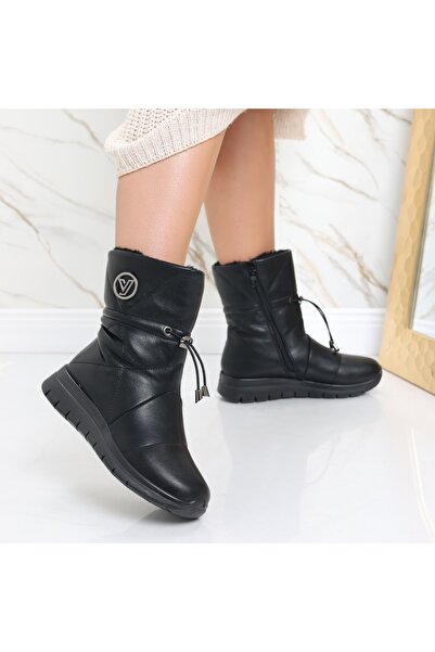 Botinelli Ghete de damă negre cu blană, din piele, Eranda, mărimea 41