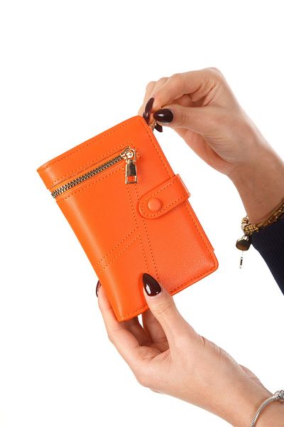 Newish Polo Women's Orange Faux Leather Card Holder and Wallet New307