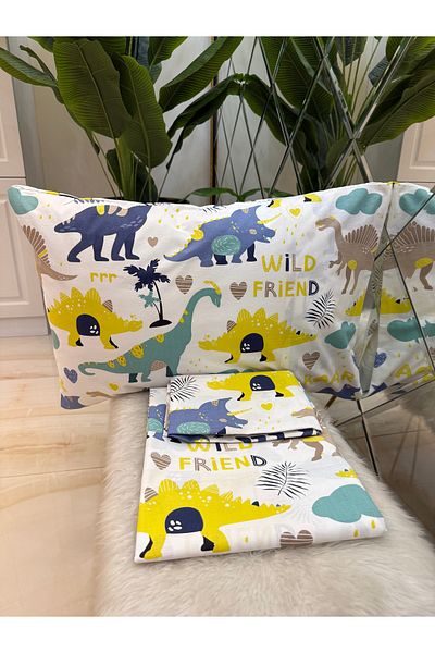 micoton Patterned Double 100% Cotton Non-Elastic Sheet and Pillowcase Set