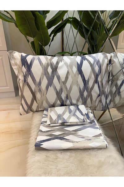 micoton Patterned Double 100% Cotton Non-Elastic Sheet and Pillowcase Set