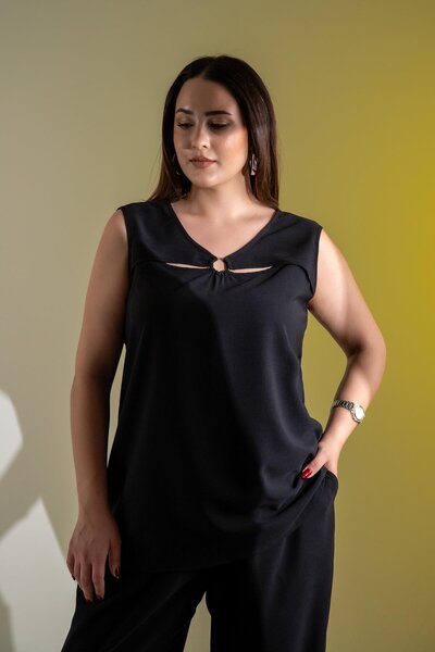 Roxxlen Σετ 2 τεμαχίων μεγάλου μεγέθους με λεπτομέρεια με δαχτυλίδι, μαύρο