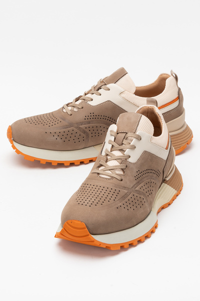 Dericlub Men's Thick Sole Lace-Up Casual Shoes Real Leather Cr 2395 Sand