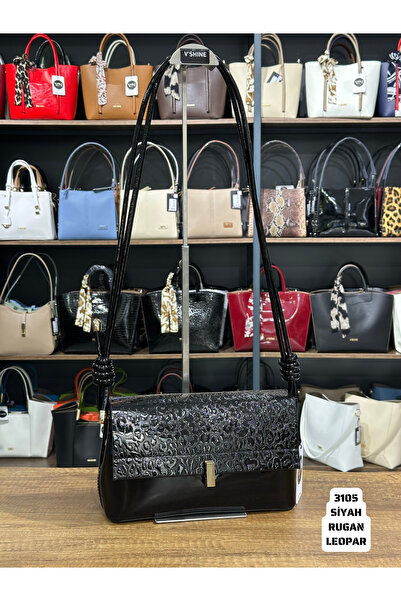 VICTORIA SHINE حقيبة بغطاء شبكي 3105 جلد ليوبارد أسود لامع