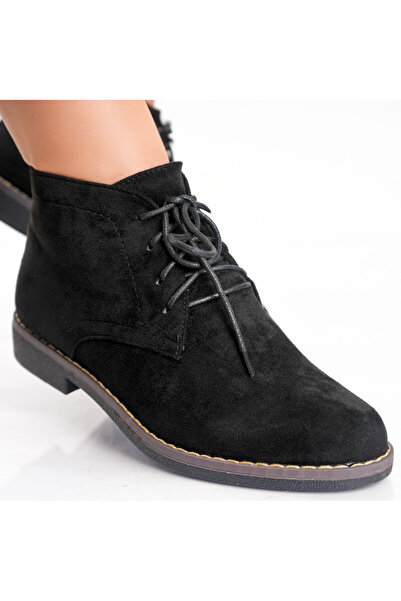 Botinelli Ghete negre de damă din piele întoarsă cu rășină, talpă 36