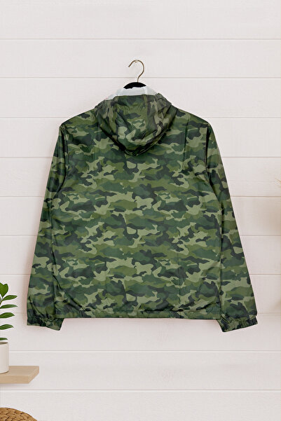 BESSA Camouflage Raincoat Water Resistant Seasonal Fabric Hooded Zipper Pocket Mesh Inner Design Men