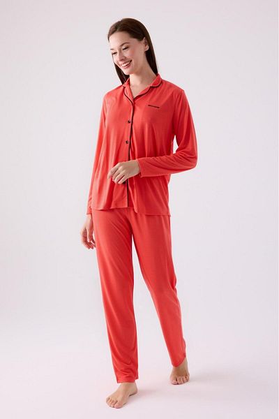 Pierre Cardin Women's Pomegranate Front Button Cotton Modal Pajama Set