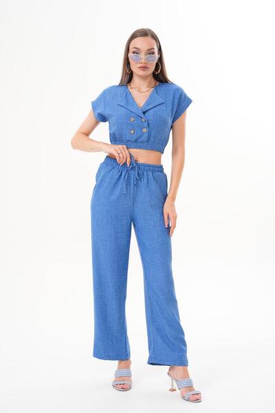 ŞİMAL Women's Button Closure Crop Pants Double Suit 250596 -
