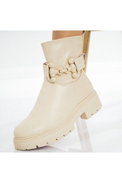 Botinelli Ghete de damă bej cu căptușeală din piele, Agida, mărimea 37