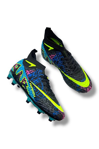 güneşayakkabı Çoraplı Krampon Halı Saha & Çim Saha Ayakkabı Siyah Turkuaz Sar...