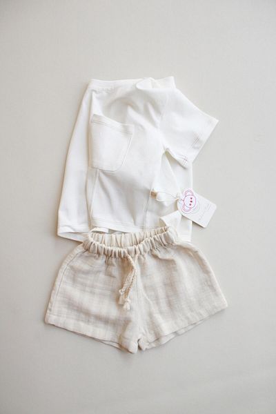 Oh La La Koala For Little Ones Beige Contrast Stitched Asymmetrical Shorts Suit
