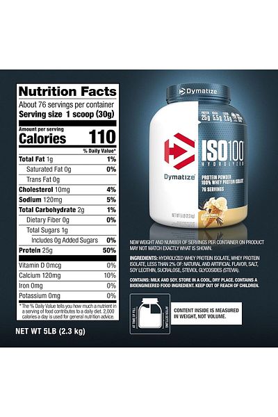 Dymatize ISO 100, Hydrolyzed Whey Protein Isolate, Gourmet Vanilla, 5 Lbs, 76 Servings