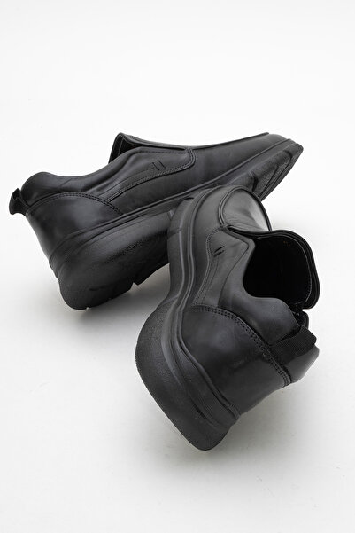 Dericlub Men's Thick Sole Laceless Comfort Shoes Real Leather Cr 2676 Black