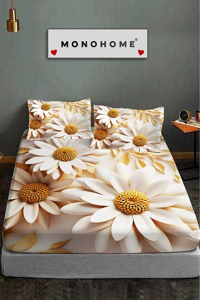 MonoHome 100% Cotton Fitted Sheet Special Design 5D Digital 60 Wire Daisy 2