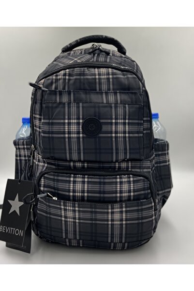 ÇantaExpress Suya Dayanıklı Kumaş Okul Çantası Unisex Okul Sırt Çantası 20257 Ekose-siyah