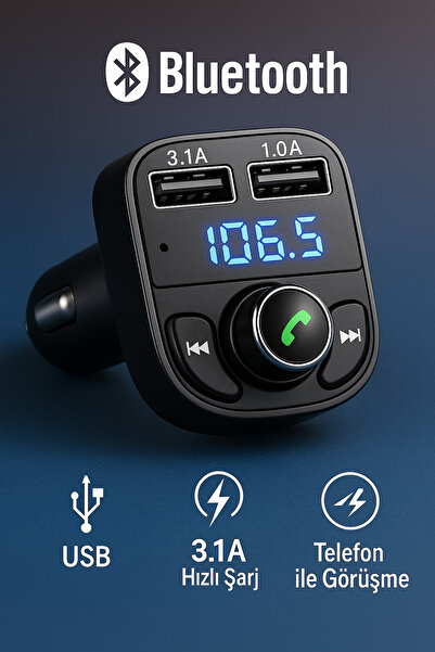 SUNASK SN-X8 Çift Usb Girişli 3.1A Hızlı Şarj Bluetooth’lu Sd Kart Bludetooth Araç Kiti Fm Transmitter