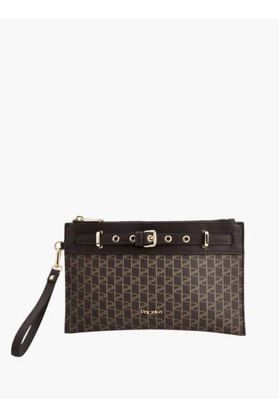 Paprika حقيبة كلاتش نسائية مطبوعة بأحرف أولية مع حزام معصم وسحاب للإغلاق - ال...