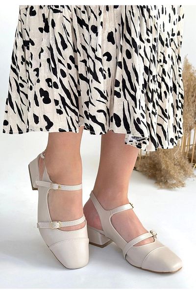 HACESHOP Doran Beige Skin Heeled Shoes
