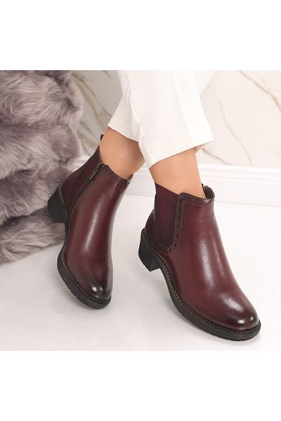 MODA STİL Women's Burgundy Faux Fur Boots Made of Mieira Eco-Leather, 36