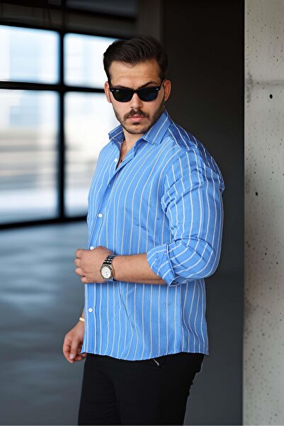 Valiberta Scorsese Çizgili Relaxed Fit Erkek Gömlek - Parlement Mavi