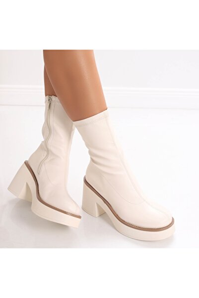 Botinelli Women's beige high heel boots made of -leather Firas, 40