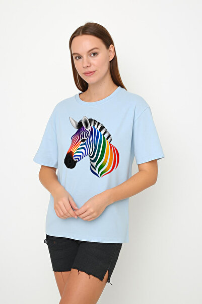 VOICTEC tricou oversize pentru femei cu imprimeu zebră cu decolteu