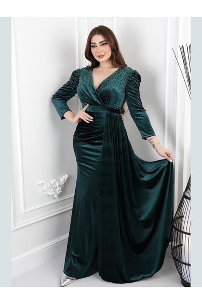 Nice Model Premium Velvet Evening Dress Women Elegant Party Wear Long Sleeve Bodycon Cocktail Formal Gown